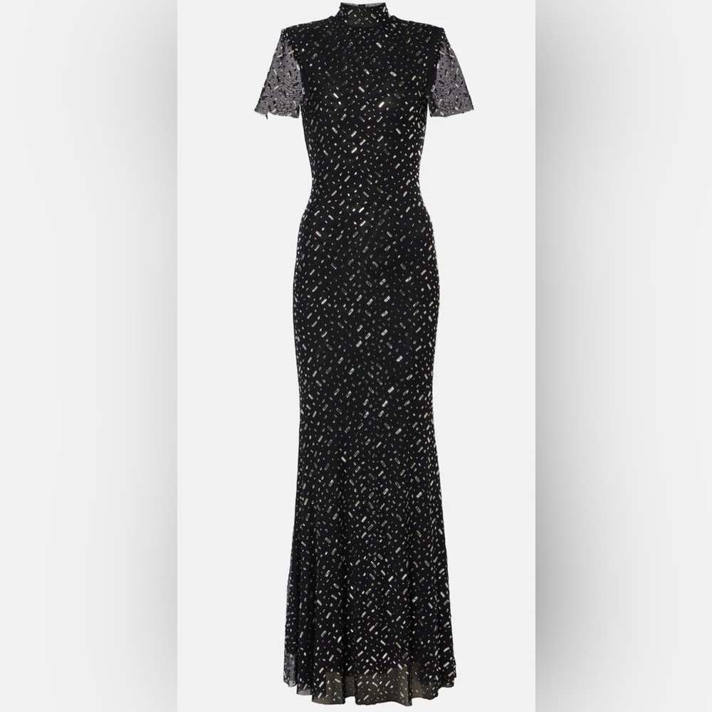 Self-Portrait Embellished mesh maxi dress
